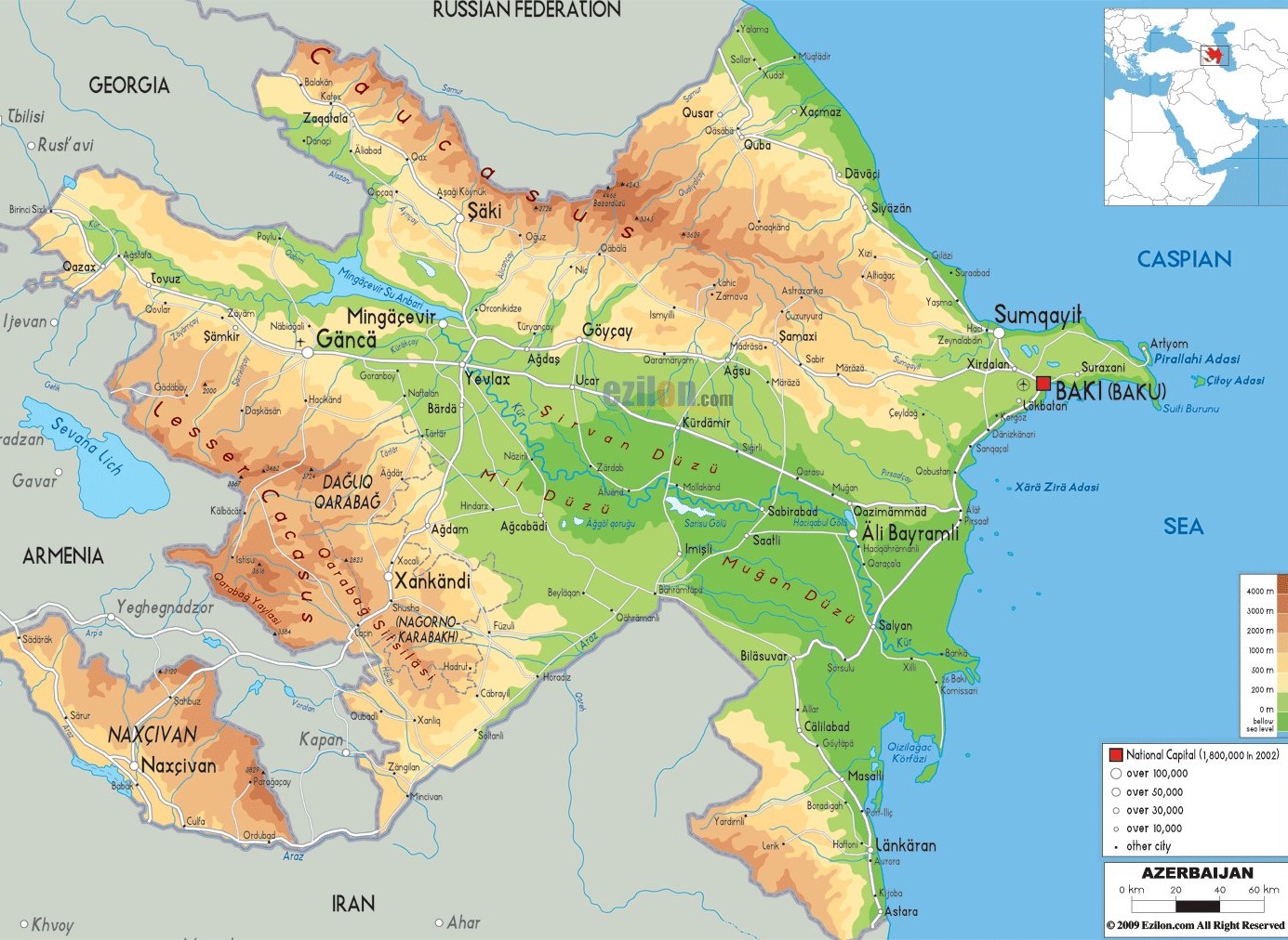 2021   Physical Map Of Azerbaijan 